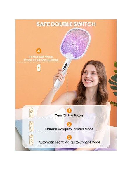 Raqueta Eléctrica para Mosquitos WOCVRYY 4000V Plegable 1800mAh Raqueta Eléctrica para Mosquitos WOCVRYY 4000V Plegable 1800mAh
