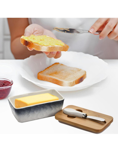 Plato de Mantequilla Cerámica BUYNEED 17.78 cm con Tapa y Cuchillo