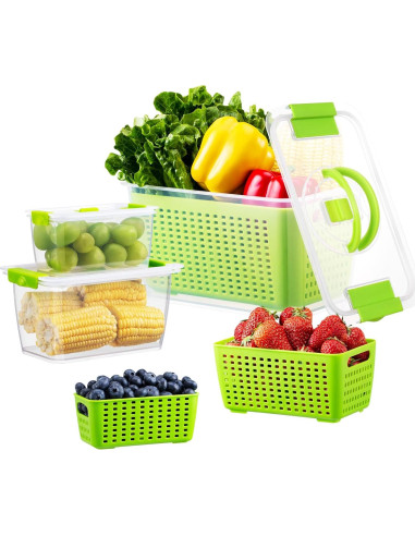 LUXEAR Set de 3 Contenedores para Frutas y Verduras 1.1L