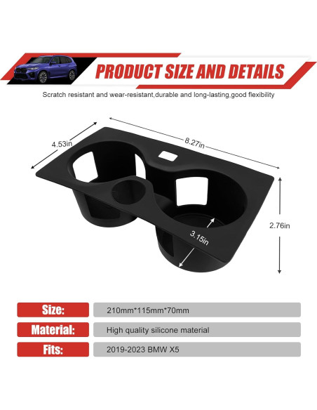 Portavasos Adaptador Utiiy para BMW X5 2019-2023 Goma Antideslizante Portavasos Adaptador Utiiy para BMW X5 2019-2023 Goma Antideslizante