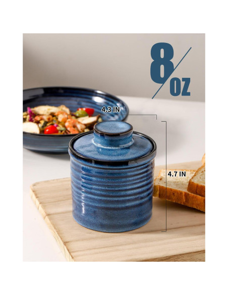 Crock de Mantequilla Tikooere Cerámica Azul 227g con Tapa Crock de Mantequilla Tikooere Cerámica Azul 227g con Tapa