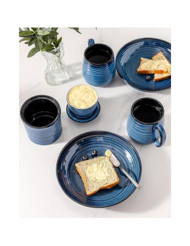 Crock de Mantequilla Tikooere Cerámica Azul 227g con Tapa