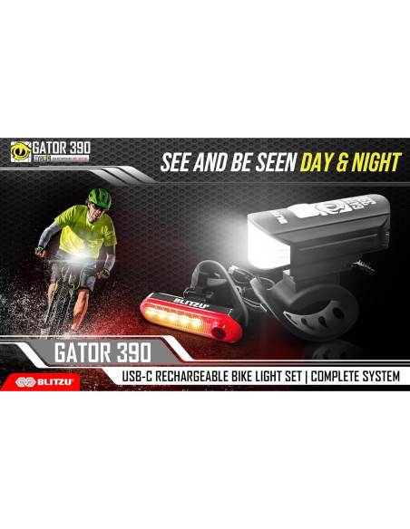 Juego de Luces de Bicicleta BLITZU Gator 390 Recargables LED Juego de Luces de Bicicleta BLITZU Gator 390 Recargables LED