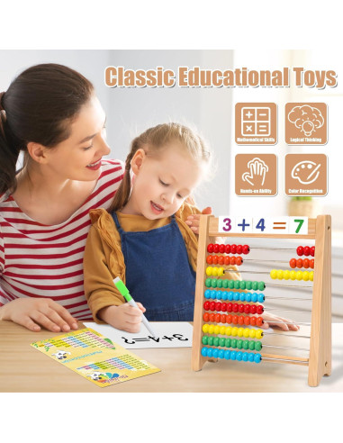 Ábaco de Madera Ranqibo para Niños 3-7 Años con 100 Bolas