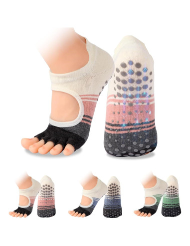 Calcetines Antideslizantes de Pilates BERVASTO 3 Piezas Mujeres