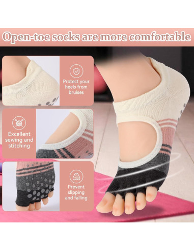 Calcetines Antideslizantes de Pilates BERVASTO 3 Piezas Mujeres