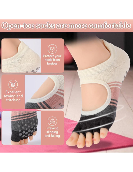 Calcetines Antideslizantes de Pilates BERVASTO 3 Piezas Mujeres Calcetines Antideslizantes de Pilates BERVASTO 3 Piezas Mujeres