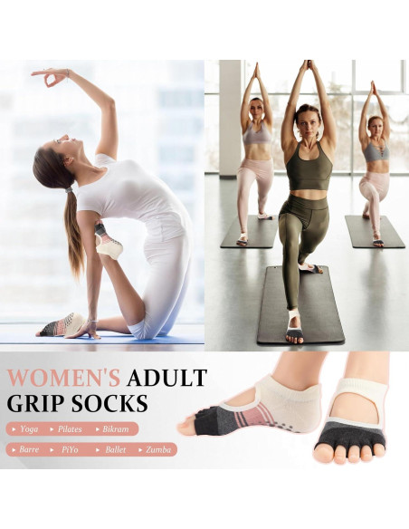 Calcetines Antideslizantes de Pilates BERVASTO 3 Piezas Mujeres Calcetines Antideslizantes de Pilates BERVASTO 3 Piezas Mujeres
