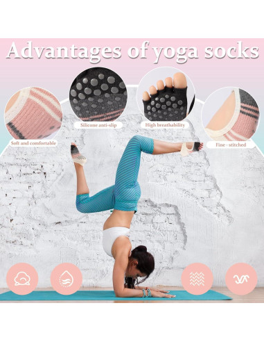Calcetines Antideslizantes de Pilates BERVASTO 3 Piezas Mujeres