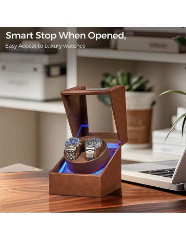 BEWISHOME Reloj Winder Doble con Luz LED y Motor Silencioso