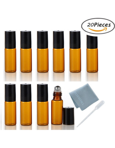 20 Botellas de Vidrio Ámbar 5ml con Rodillo ELFENSTALL