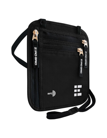 Billetera de Cuello Zero Grid Grande Negra con Bloqueo RFID Billetera de Cuello Zero Grid Grande Negra con Bloqueo RFID