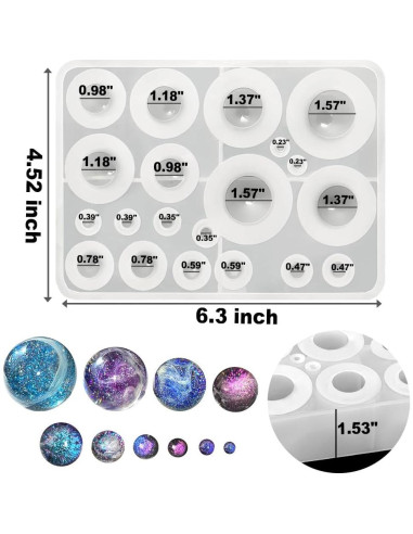 Molde de Esfera de Silicona ResinWorld 20 Cavidades 10 Tamaños