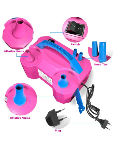 Bomba de Globos Eléctrica CLOMAY 600W Doble Boquilla Rosa