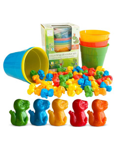 Conjunto de Actividades de Clasificación y Conteo Hapinest - 50 Dinosaurios y 5 Tazas