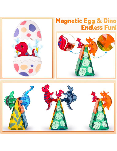 Juguetes de Construcción Magnéticos Asago 71PCS Dinosaurios 3D