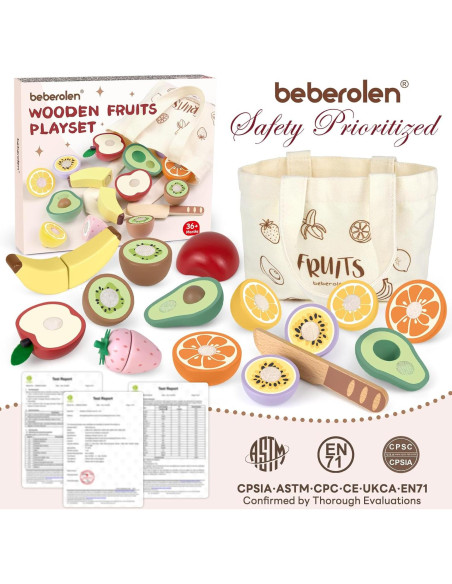 Juego de Comida de Madera Beberolen para Niños 3+ Años Juego de Comida de Madera Beberolen para Niños 3+ Años