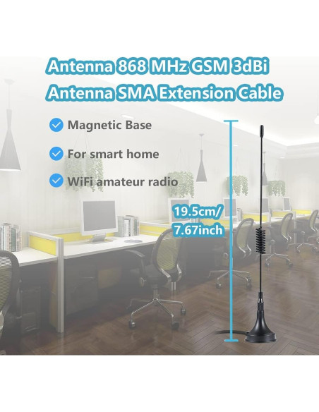 Antena SMA 868 MHz POBADY 3dBi Base Magnética 3m Antena SMA 868 MHz POBADY 3dBi Base Magnética 3m