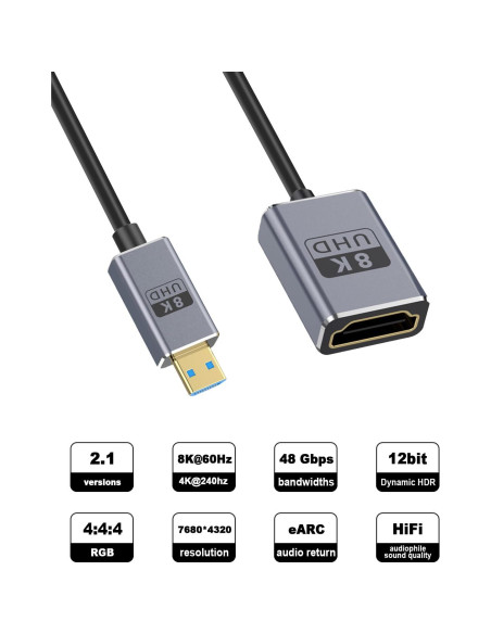 Cable HDMI a Micro HDMI Duttek 8K 0.30-0.46m 48Gbps Cable HDMI a Micro HDMI Duttek 8K 0.30-0.46m 48Gbps