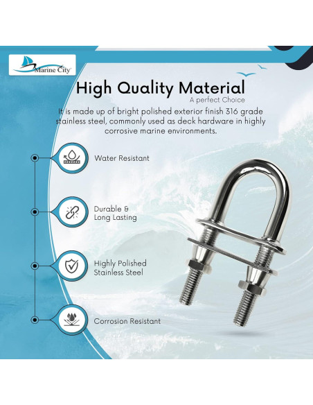 U-Bolt de acero inoxidable 316 Marine City 15.24x10.16cm U-Bolt de acero inoxidable 316 Marine City 15.24x10.16cm