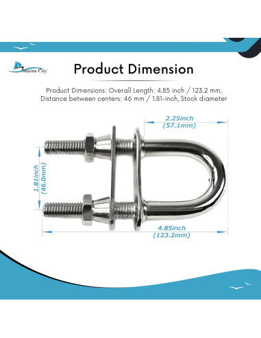 U-Bolt de acero inoxidable 316 Marine City 15.24x10.16cm