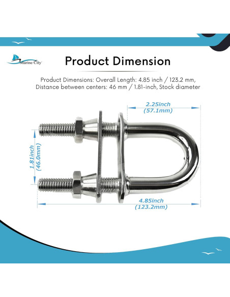 U-Bolt de acero inoxidable 316 Marine City 15.24x10.16cm U-Bolt de acero inoxidable 316 Marine City 15.24x10.16cm