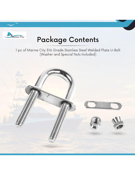 U-Bolt de acero inoxidable 316 Marine City 15.24x10.16cm U-Bolt de acero inoxidable 316 Marine City 15.24x10.16cm