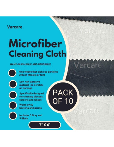 Paquete de 10 paños de limpieza de microfibra Varcare 18.6x14.8 cm