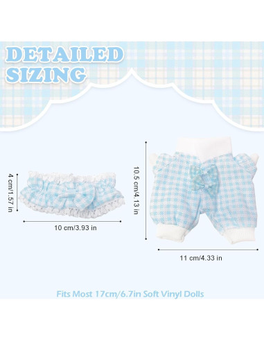Conjunto de Ropa Labubu 17cm Diadema Cuadros Azules