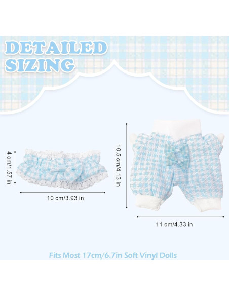 Conjunto de Ropa Labubu 17cm Diadema Cuadros Azules Conjunto de Ropa Labubu 17cm Diadema Cuadros Azules