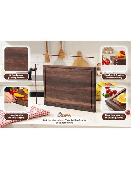Tabla de Cortar de Madera de Nogal Cozifa 43.2x30.5cm con Canal de Jugo Tabla de Cortar de Madera de Nogal Cozifa 43.2x30.5cm con Canal de Jugo