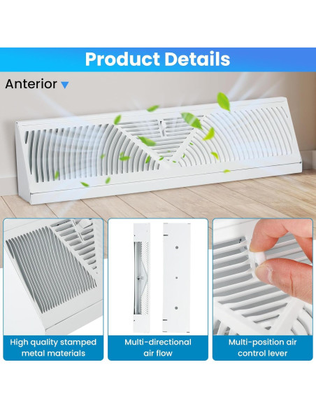 Rejilla de Ventilación de Baseboard Aremae 38.1 cm Blanca Rejilla de Ventilación de Baseboard Aremae 38.1 cm Blanca