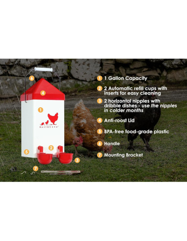Bebedero Automático para Pollos RentACoop 3.78L con 2 Tazas