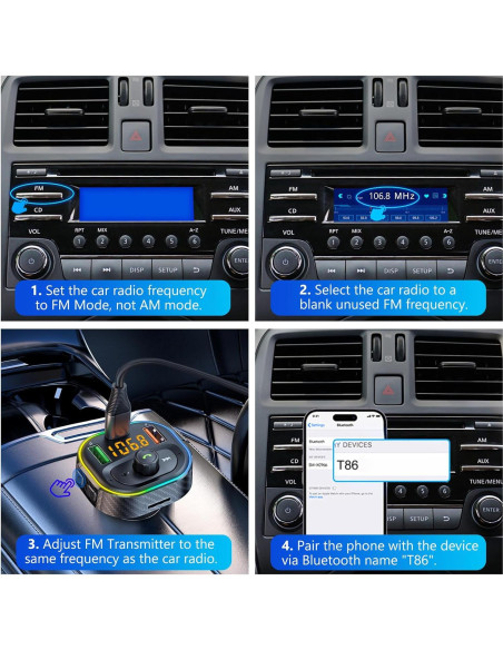 Adaptador de Coche Bluetooth SETHDA T86 FM Transmitter 48W Adaptador de Coche Bluetooth SETHDA T86 FM Transmitter 48W