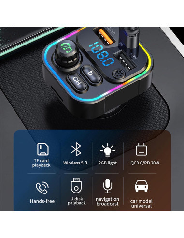 Transmisor FM Bluetooth EAHOSUCC C17 Cargador Rápido 22.5W