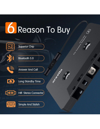 Receptor de Cassette Bluetooth Arsvita 5.0 Adaptador Audio