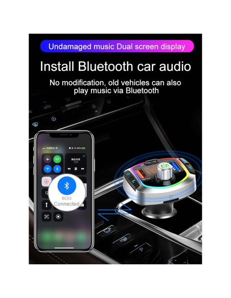 Transmisor FM Bluetooth 5.3 ACECAR BC63 - Carga Rápida QC18W, PD30W Transmisor FM Bluetooth 5.3 ACECAR BC63 - Carga Rápida QC18W, PD30W