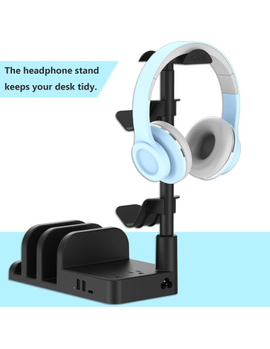 Soporte para Auriculares KAFRI con Cargador USB y 2 Tomas