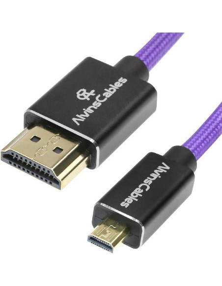 Cable HDMI 8K Cables de Alvin Micro HDMI a HDMI 43cm Púrpura Cable HDMI 8K Cables de Alvin Micro HDMI a HDMI 43cm Púrpura