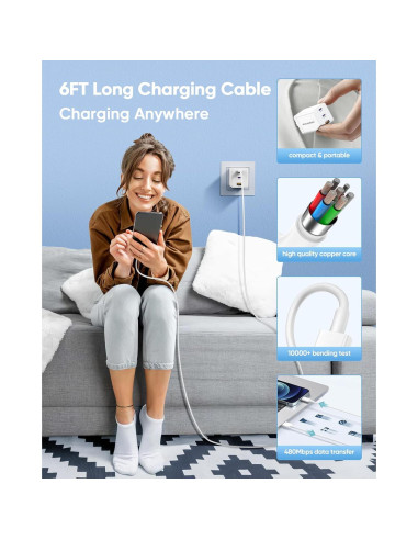 Cargador Rápido USB C 2 Paquete 65W con 4 Cables 6FT