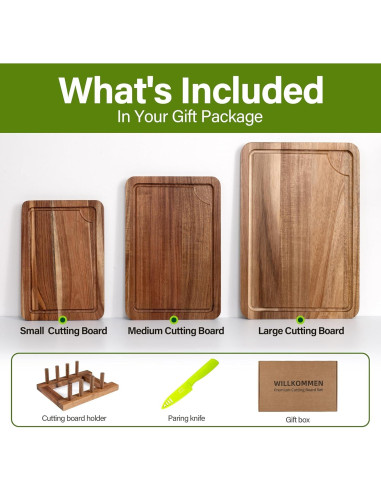 Juego de Tablas de Cortar de Madera de Acacia Willkommen, 3 Piezas