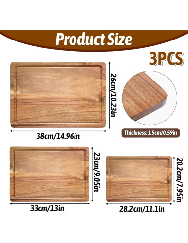 Juego de 3 Tablas de Cortar de Madera Acacia FdcZeyxior
