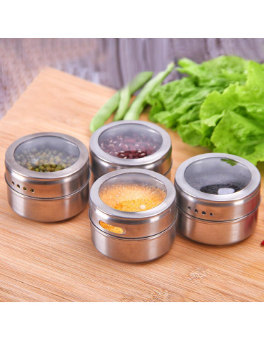Tarros de Especias Magnéticos Acero Inoxidable 12 pcs Plata