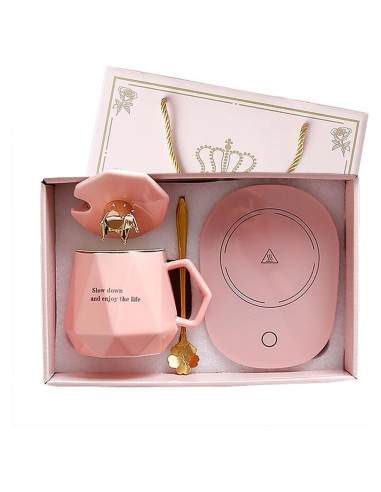 Calentador de taza de café Xingzixi 400ml Rosa con apagado automático