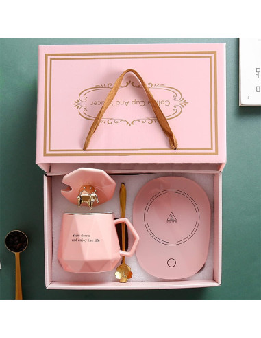 Calentador de taza de café Xingzixi 400ml Rosa con apagado automático