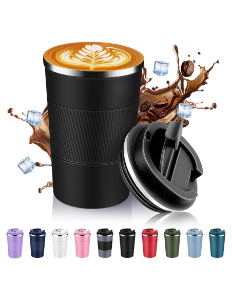 Taza de Café Aislada Volhoply 13 oz Acero Inoxidable Negro Taza de Café Aislada Volhoply 13 oz Acero Inoxidable Negro