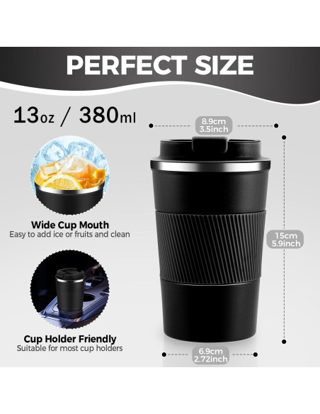 Taza de Café Aislada Volhoply 13 oz Acero Inoxidable Negro Taza de Café Aislada Volhoply 13 oz Acero Inoxidable Negro