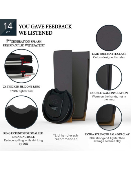 Taza de Viaje Mora Cerámica Doble Pared 414 ml Aislada Taza de Viaje Mora Cerámica Doble Pared 414 ml Aislada