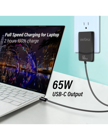 Cargador USB C 65W VINTUPLK Dual con PD 3.0 y PPS Negro Cargador USB C 65W VINTUPLK Dual con PD 3.0 y PPS Negro