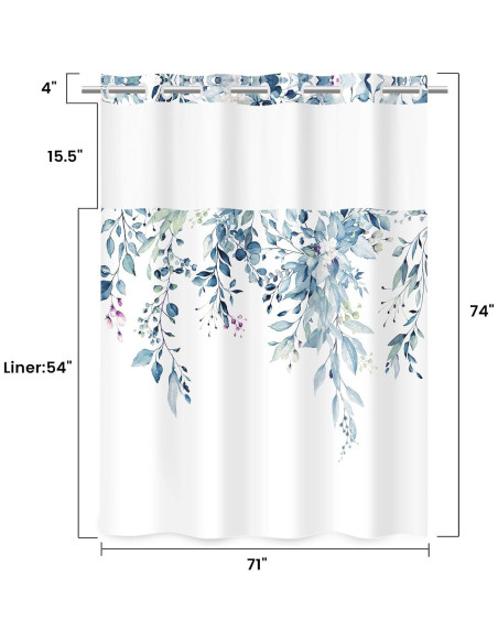 Cortina de Ducha Sin Ganchos WITHLOC 181x188cm Floral Azul Cortina de Ducha Sin Ganchos WITHLOC 181x188cm Floral Azul